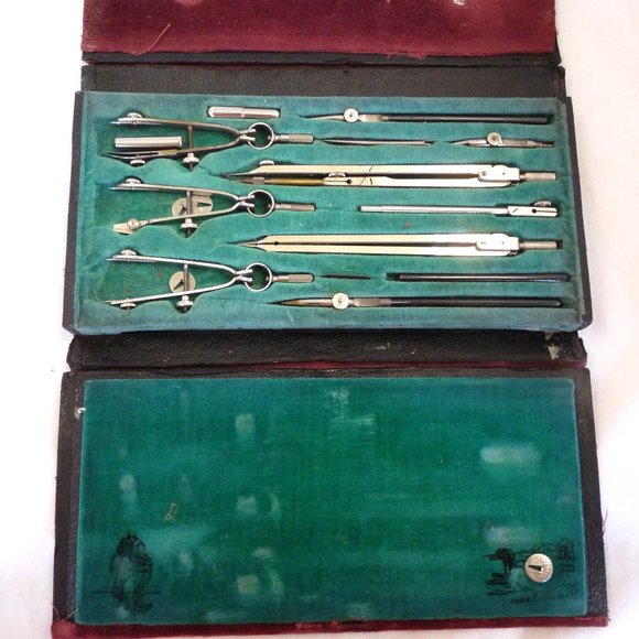 Antique Post Germany drafting set drawing case engineering home schooling tools - Picture 1 of 7